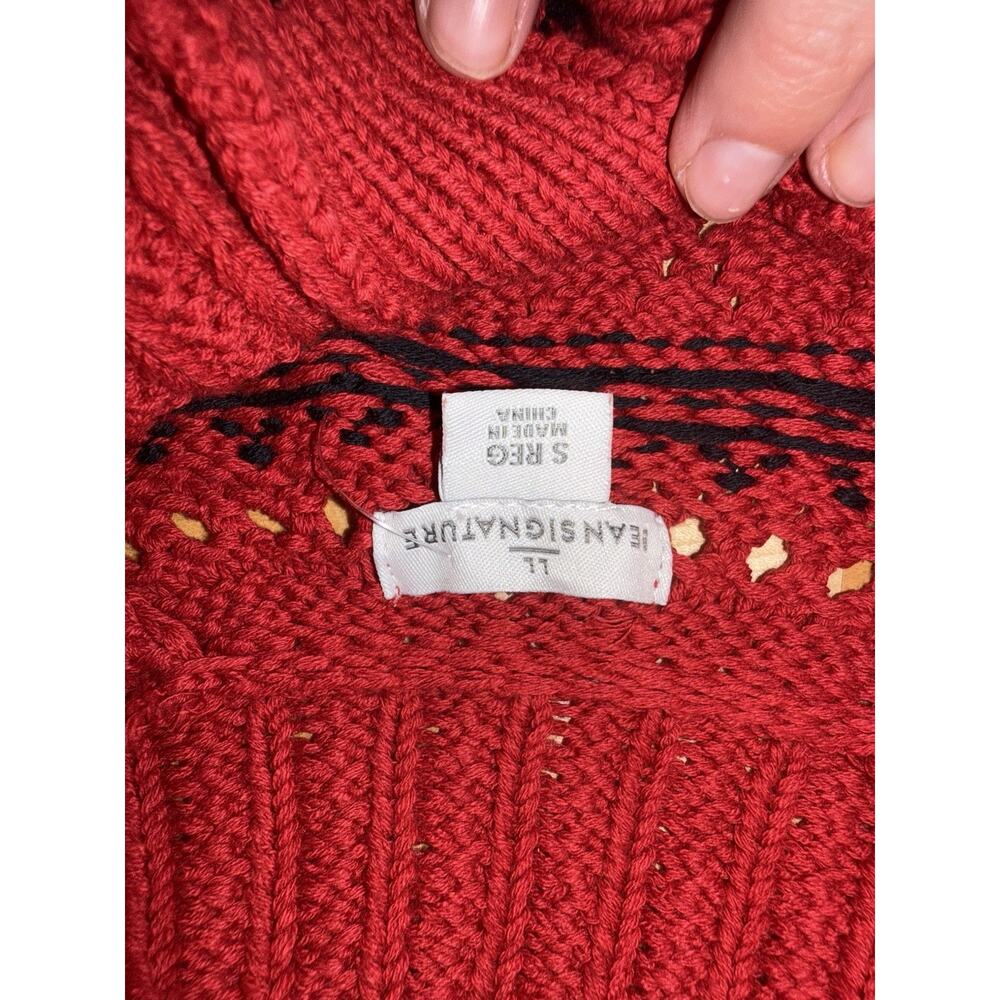 L.L.Bean Red Duck Boots Fair Isle Knit Cardigan Mock Neck Cotton Small - Picture 3 of 4